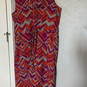 Geometric Sleeveless Dress in Red and Purple